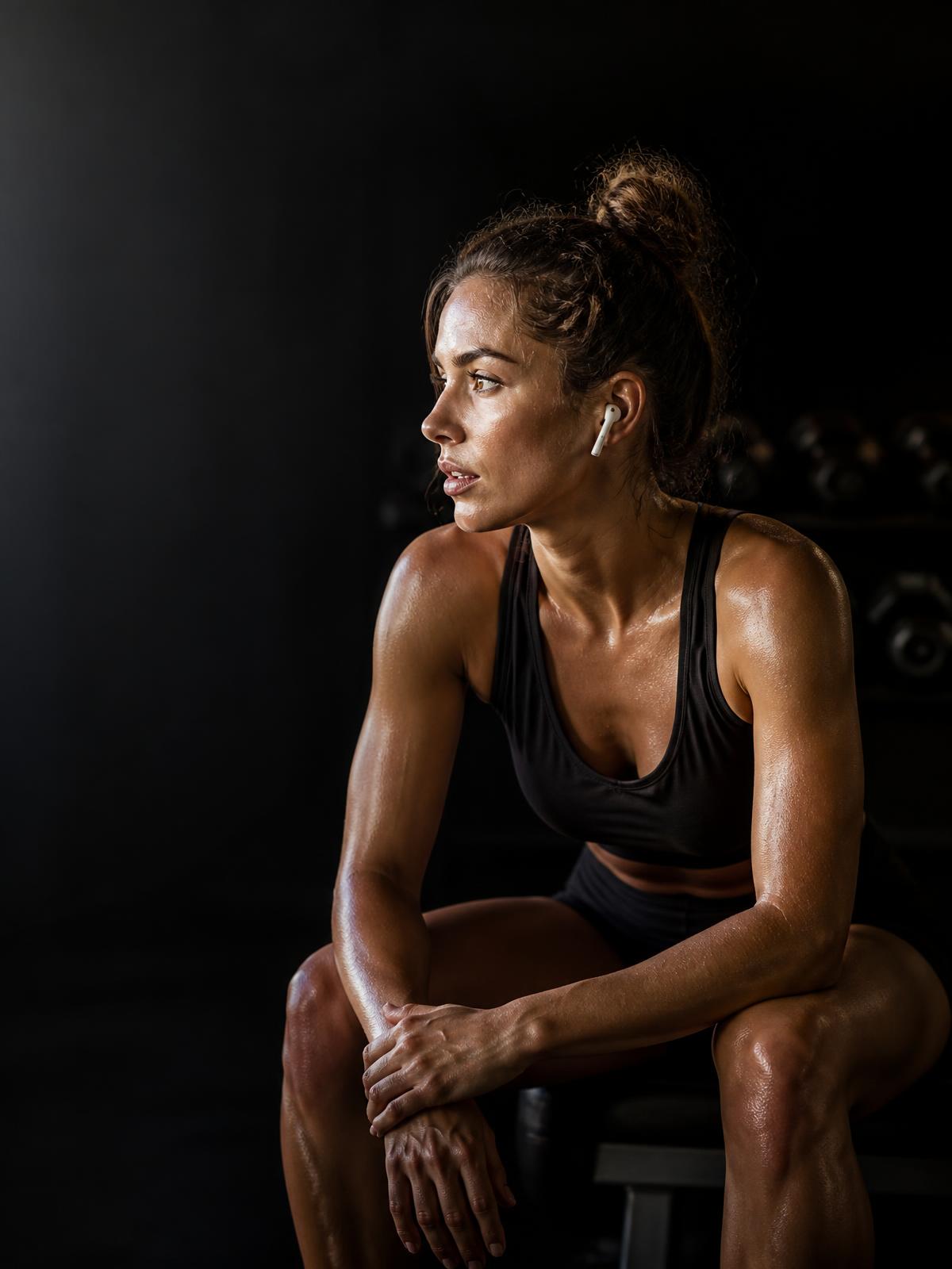 Athlete resting between heavy sets, listening to coaching cues